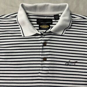 Greg Norman Play Dry Navy & White Striped Golf Polo - Men’s Size M
